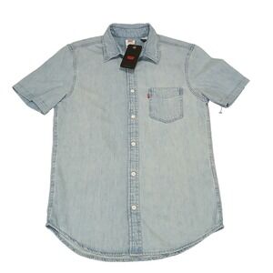 Levis Shirt Mens Size S Blue Chambray Denim Button Up Short Sleeve Standard Fit